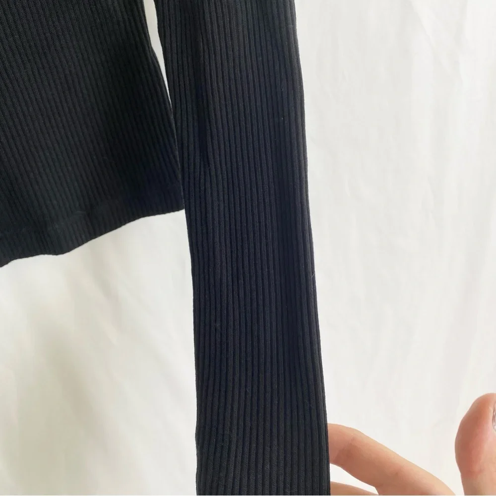 AGOLDE Alma Ribbed Stretch Knit‎ Organic Cotton Long Sleeve Top Black Size Large - Picture 3 of 4